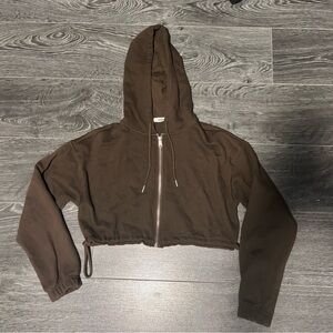 Garage brown cropped zip up with hood xs